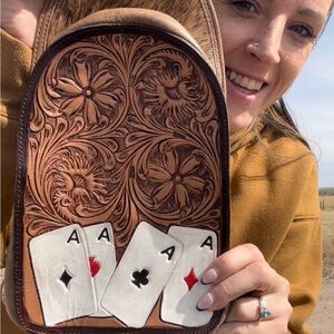 Leather Bag with Floral and Card Design